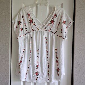 Lucky Brand Hannah Boho Floral Short Sleeve Blouse Women's Size L
